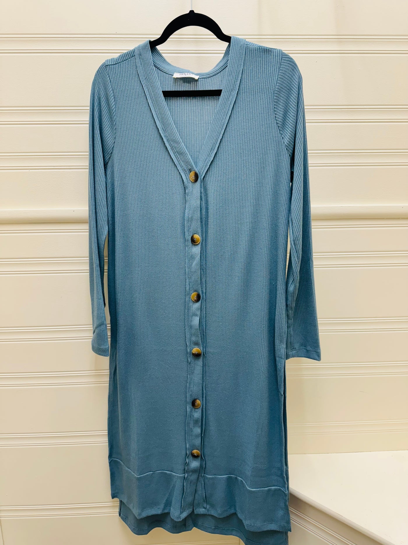 Ribbed Long Button Cardigan