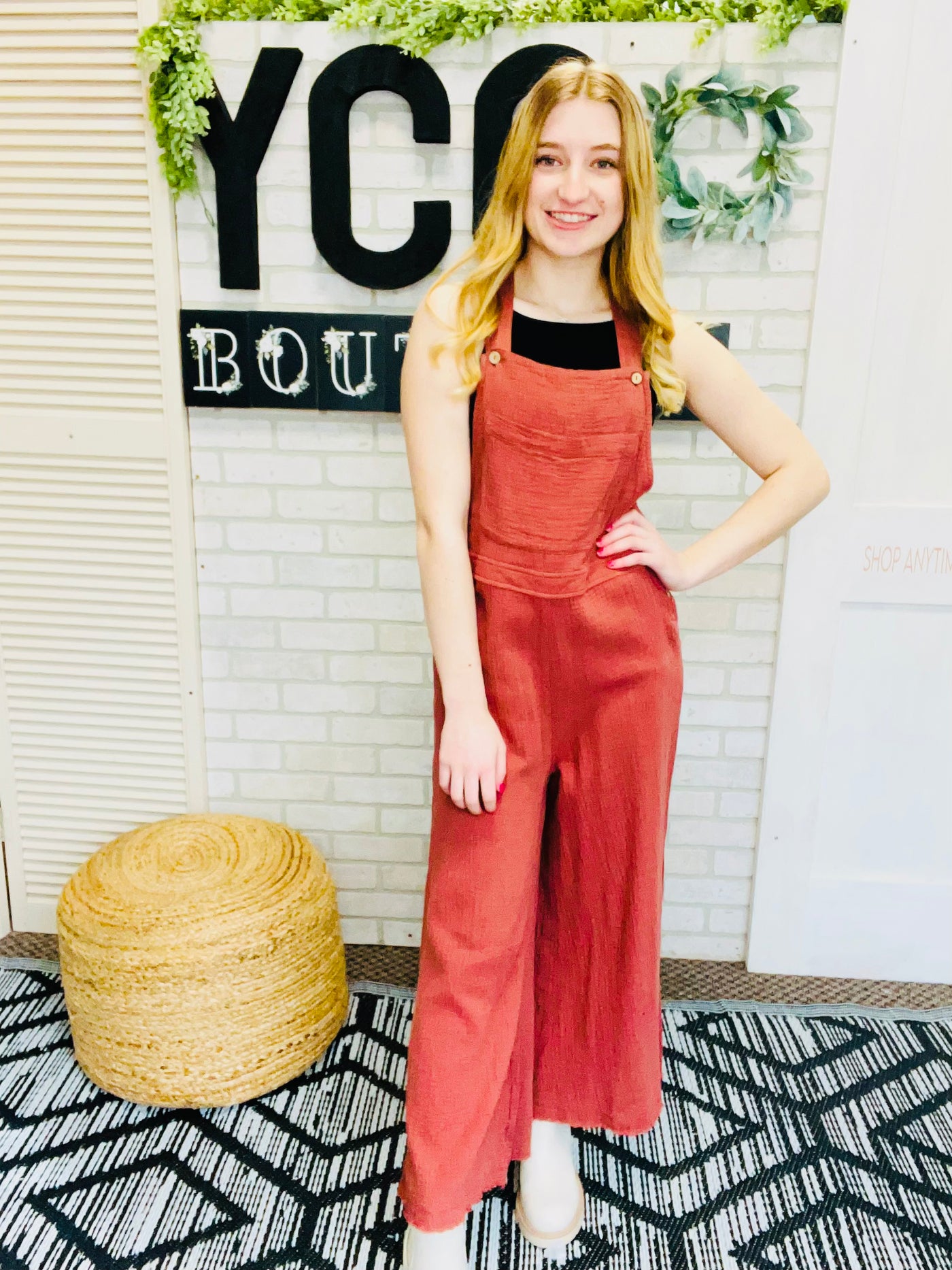 Button Detail Wide Leg Jumpsuit